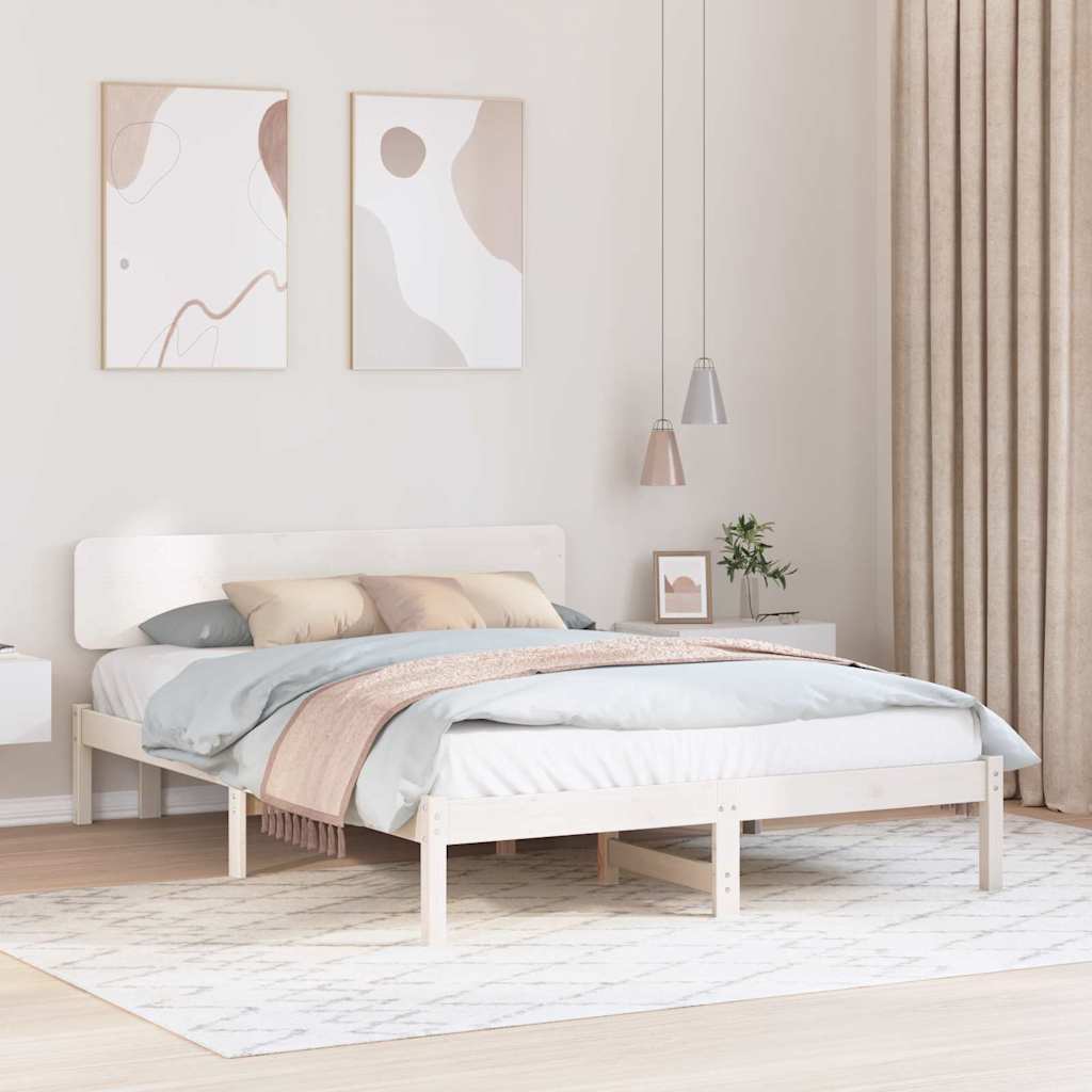 Bed Frame with Headboard White 140 x 200 cm Solid Pine Wood