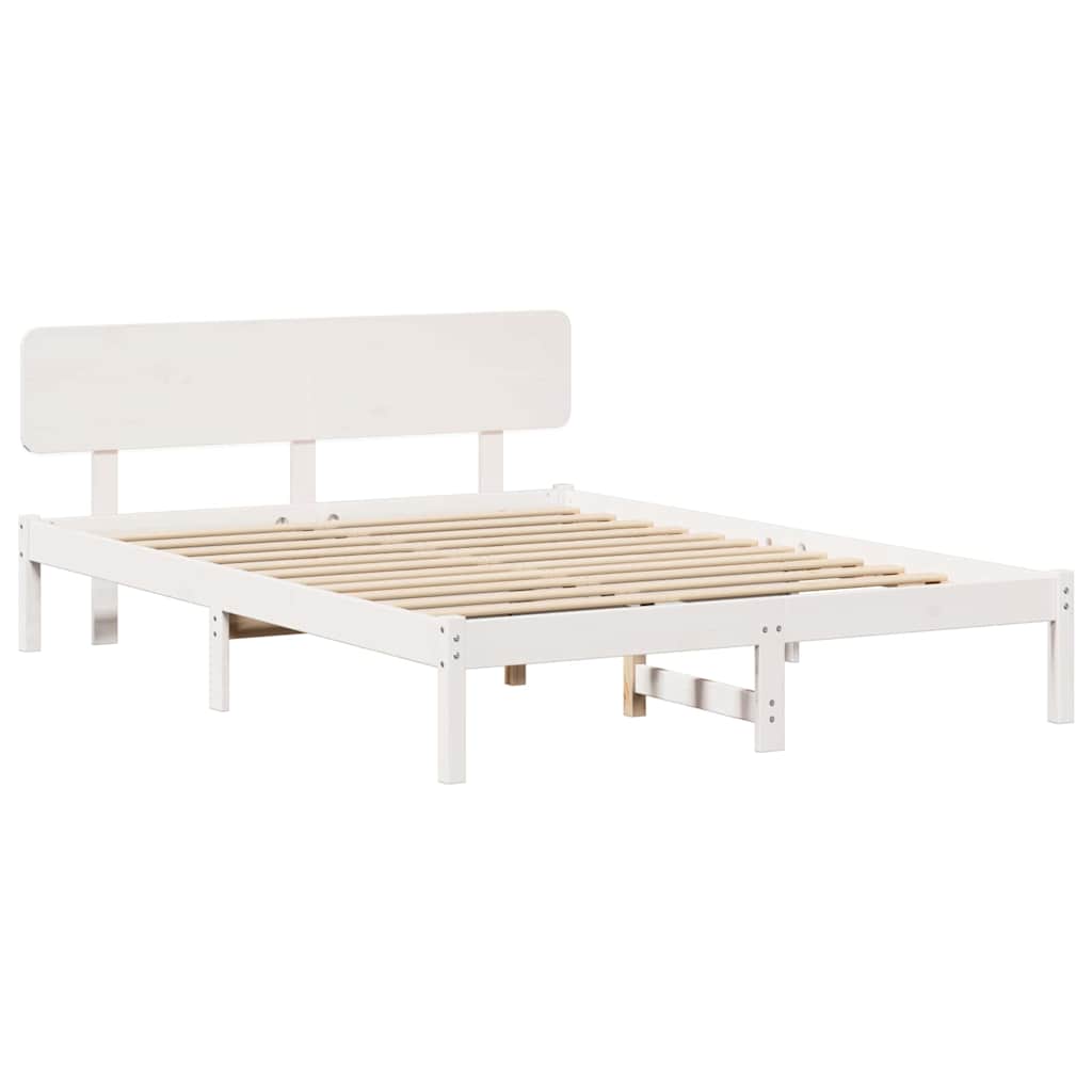 Bed Frame with Headboard White 140 x 200 cm Solid Pine Wood