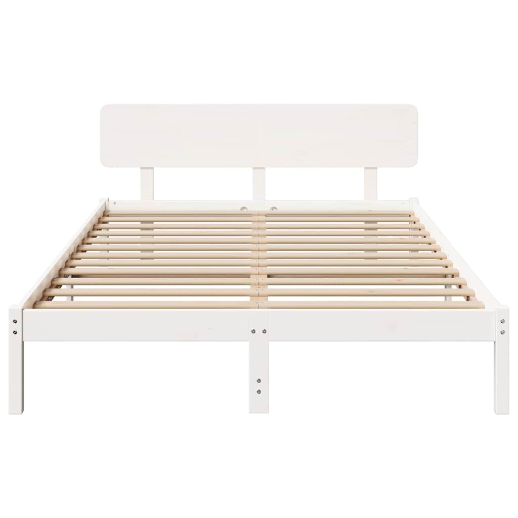 Bed Frame with Headboard White 140 x 200 cm Solid Pine Wood