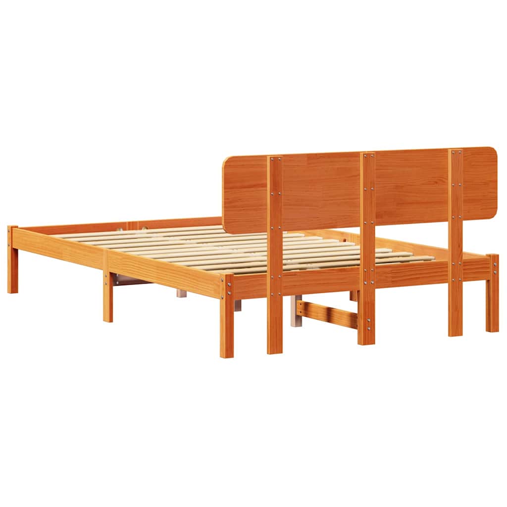Bed Frame with Headboard Wax Brown 120 x 200 cm Solid Pine Wood