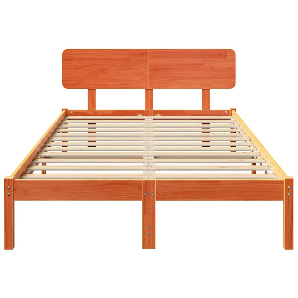 Bed Frame with Headboard Wax Brown 120 x 200 cm Solid Pine Wood