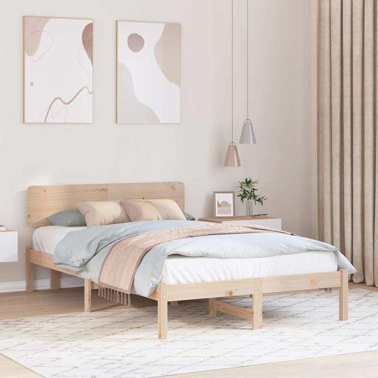 Bed Frame with Headboard Natural 140 x 190 cm Solid Pine Wood