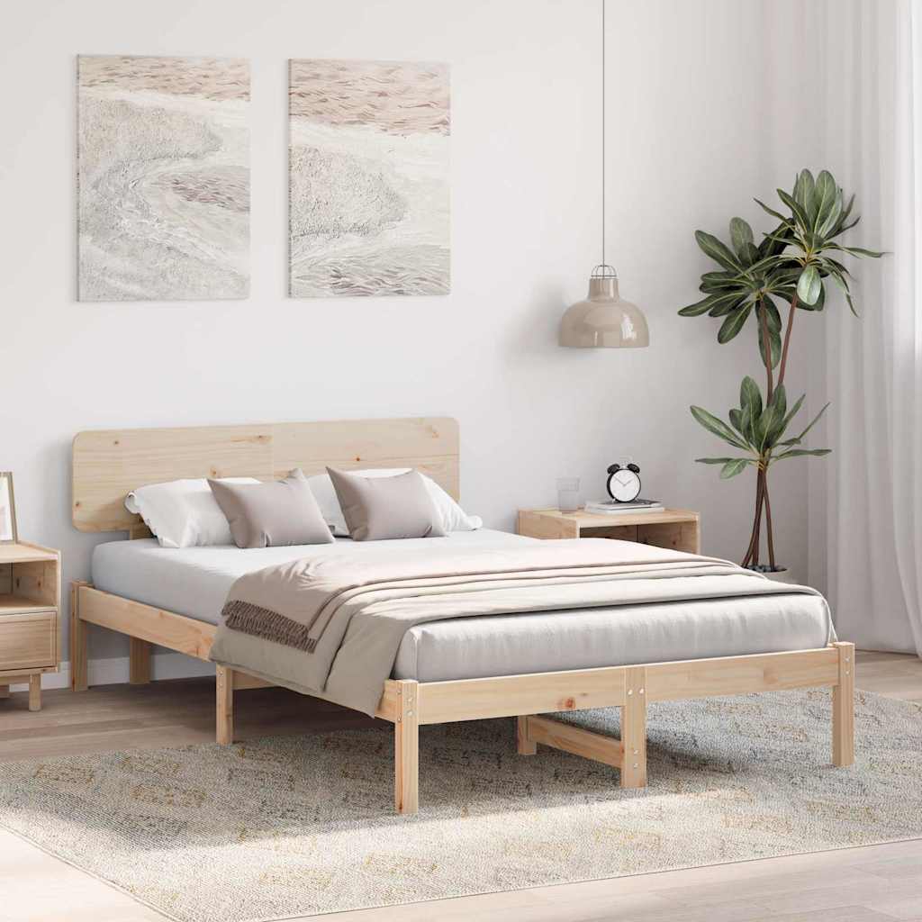 Bed Frame with Headboard Natural 140 x 190 cm Solid Pine Wood