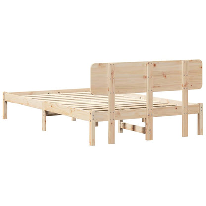 Bed Frame with Headboard Natural 140 x 190 cm Solid Pine Wood