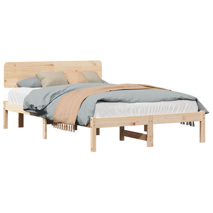 Bed Frame with Headboard Natural 140 x 190 cm Solid Pine Wood