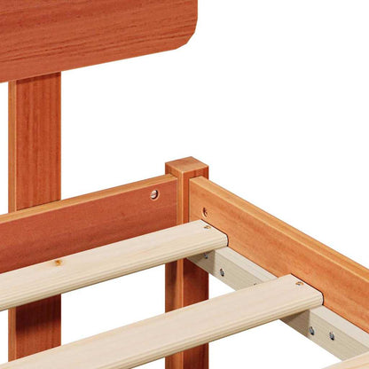 Bed Frame with Headboard Wax Brown 140 x 190 cm Solid Pine Wood