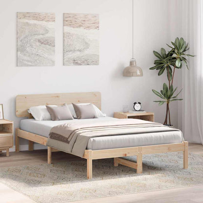 Bed Frame with Headboard Natural 135 x 190 cm Solid Pine Wood