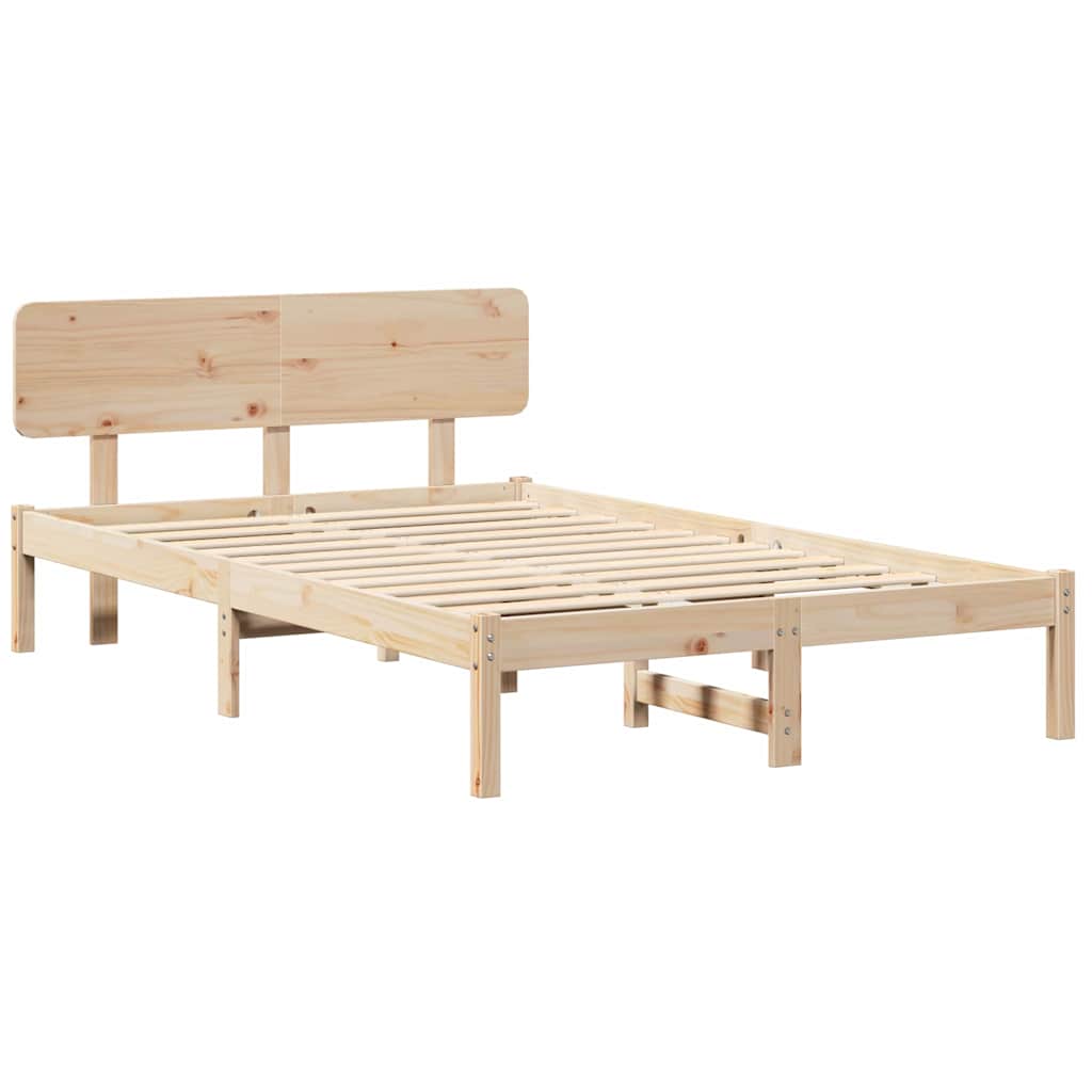 Bed Frame with Headboard Natural 135 x 190 cm Solid Pine Wood
