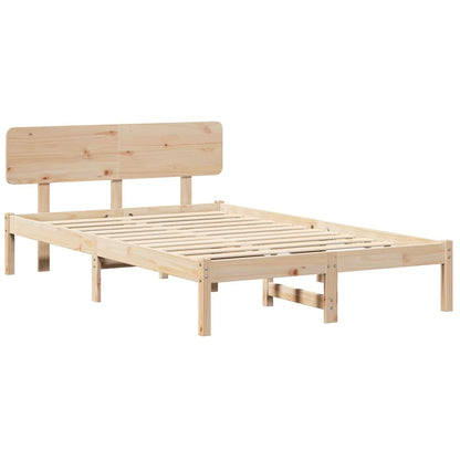 Bed Frame with Headboard Natural 135 x 190 cm Solid Pine Wood