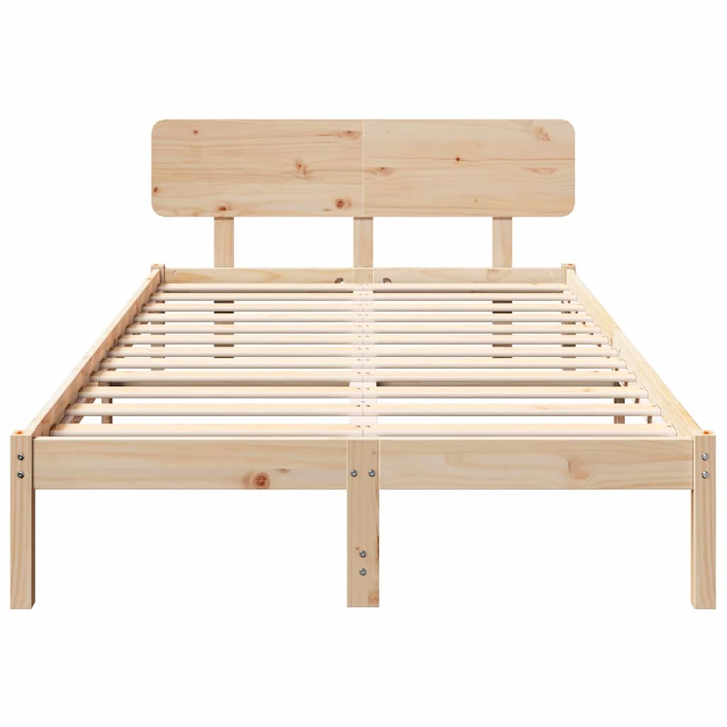 Bed Frame with Headboard Natural 135 x 190 cm Solid Pine Wood