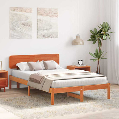 Bed Frame with Headboard Wax Brown 120 x 190 cm Solid Pine Wood