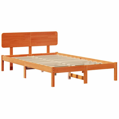 Bed Frame with Headboard Wax Brown 120 x 190 cm Solid Pine Wood