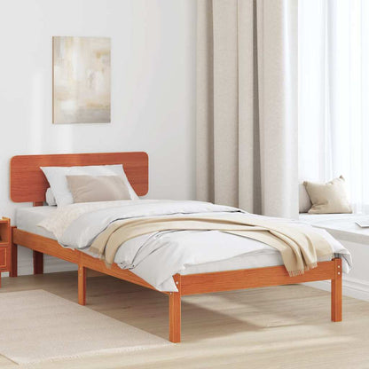 Bed Frame with Headboard Wax Brown 100 x 200 cm Solid Pine Wood