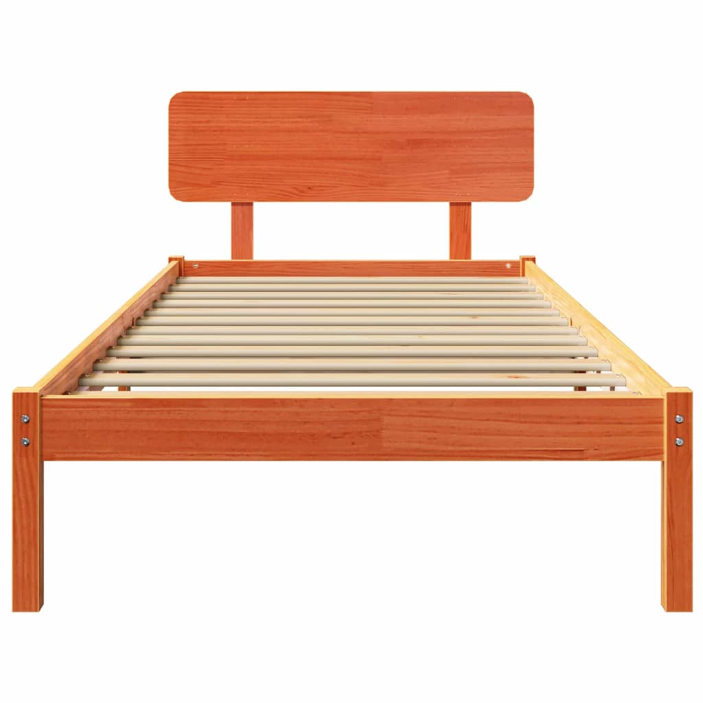 Bed Frame with Headboard Wax Brown 100 x 200 cm Solid Pine Wood