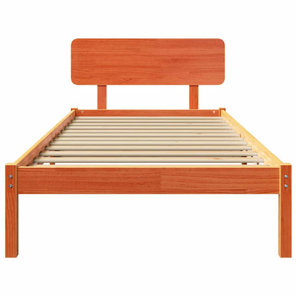 Bed Frame with Headboard Wax Brown 100 x 200 cm Solid Pine Wood