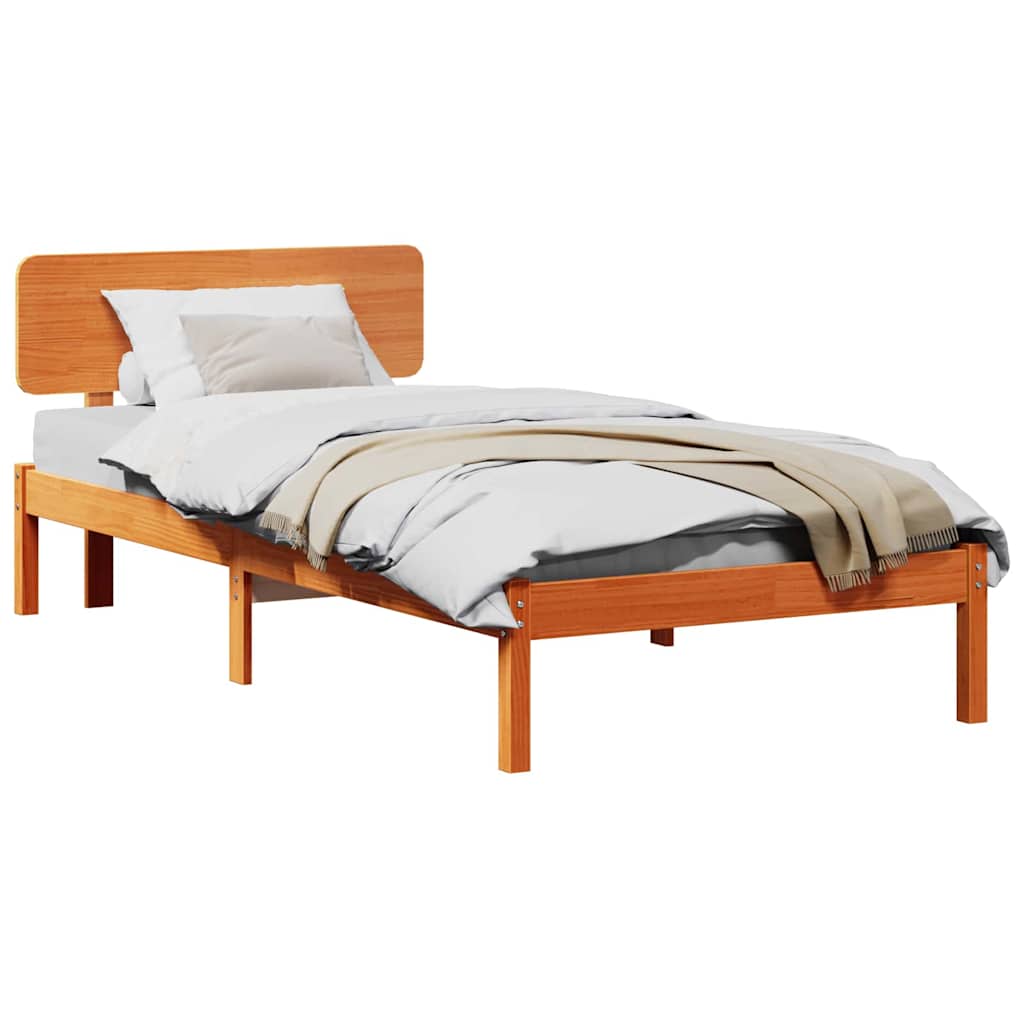 Bed Frame with Headboard Wax Brown 100 x 200 cm Solid Pine Wood