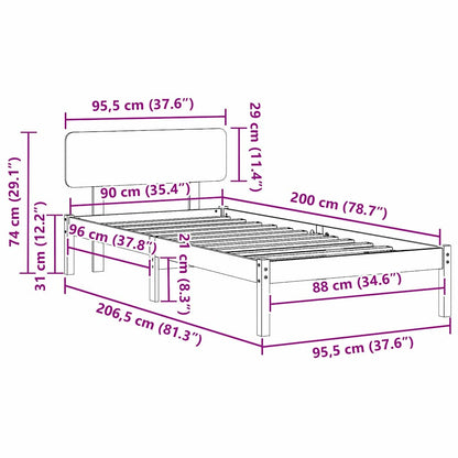 Bed Frame with Headboard Natural 90 x 200 cm Solid Pine Wood