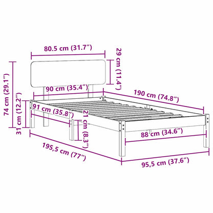 Bed Frame with Headboard Natural 90 x 190 cm Solid Pine Wood