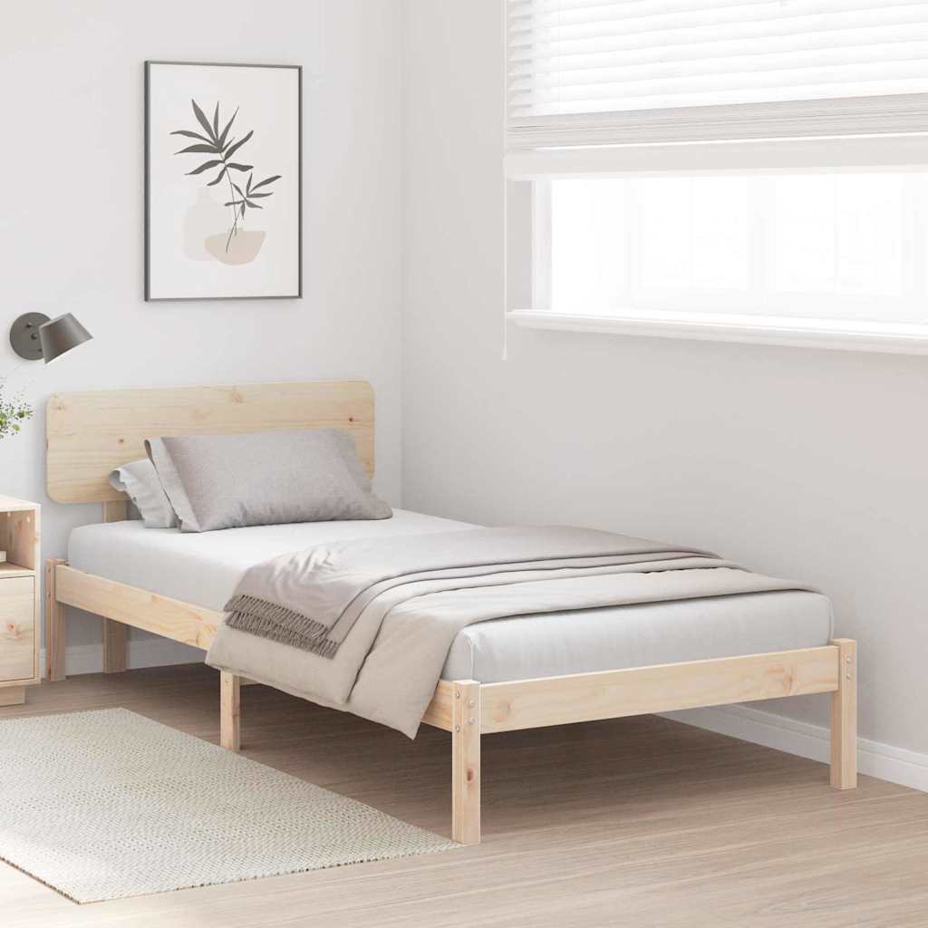 Bed Frame with Headboard Natural 75 x 190 cm Solid Pine Wood