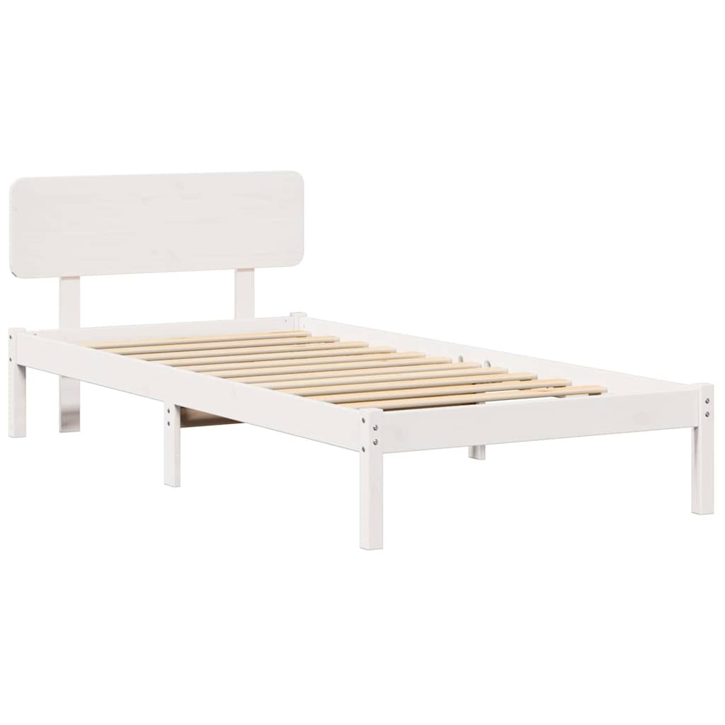 Bed Frame with Headboard White 75 x 190 cm Solid Pine Wood