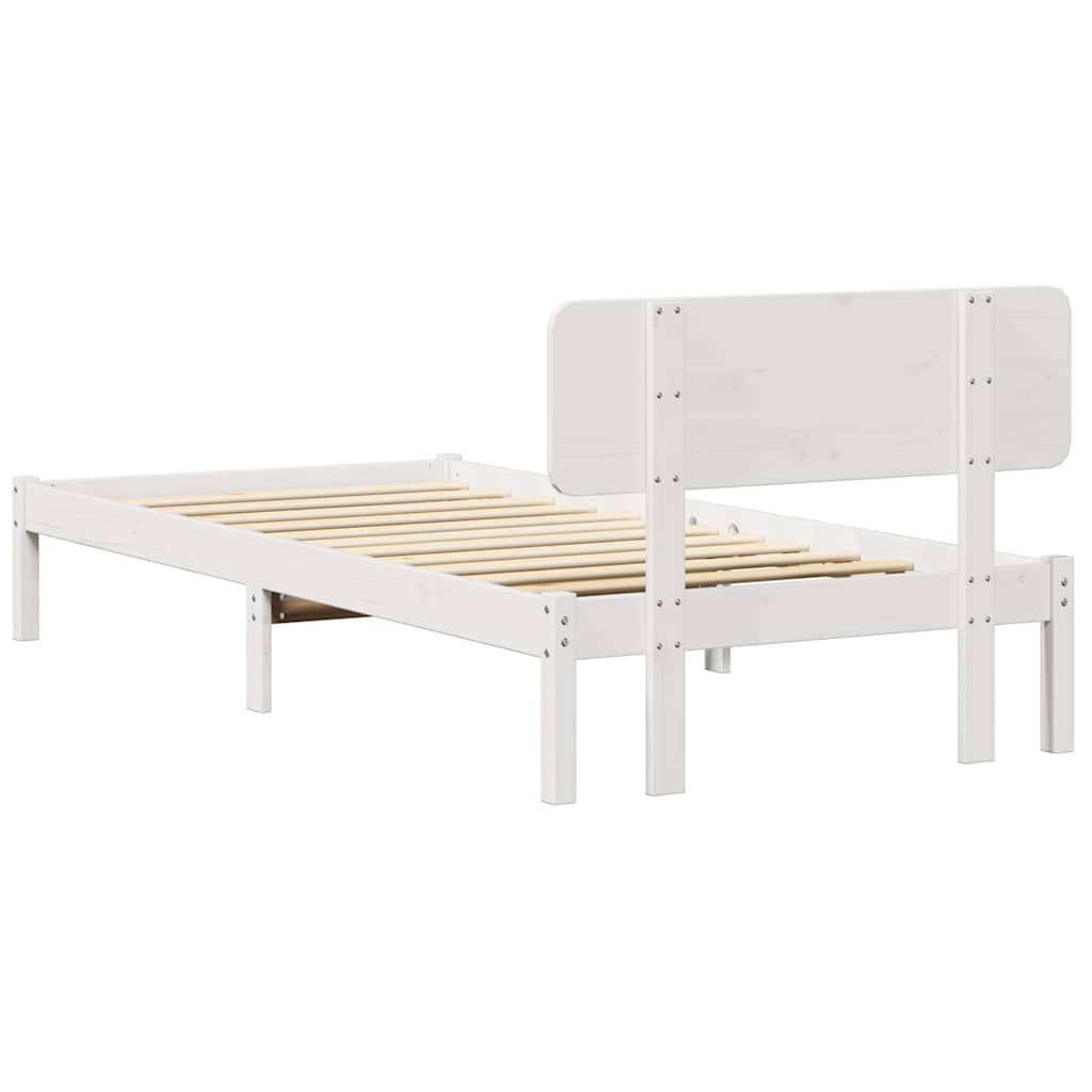 Bed Frame with Headboard White 75 x 190 cm Solid Pine Wood