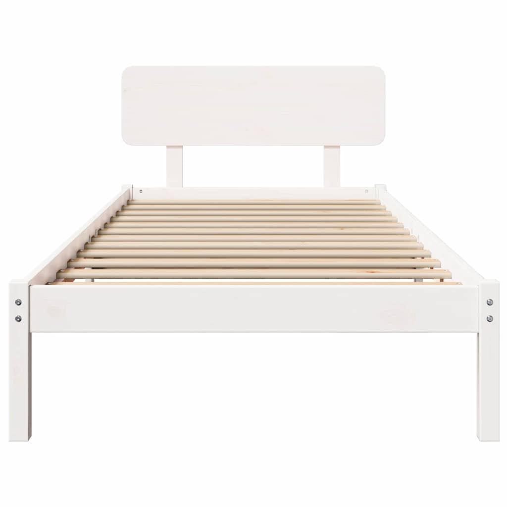 Bed Frame with Headboard White 75 x 190 cm Solid Pine Wood