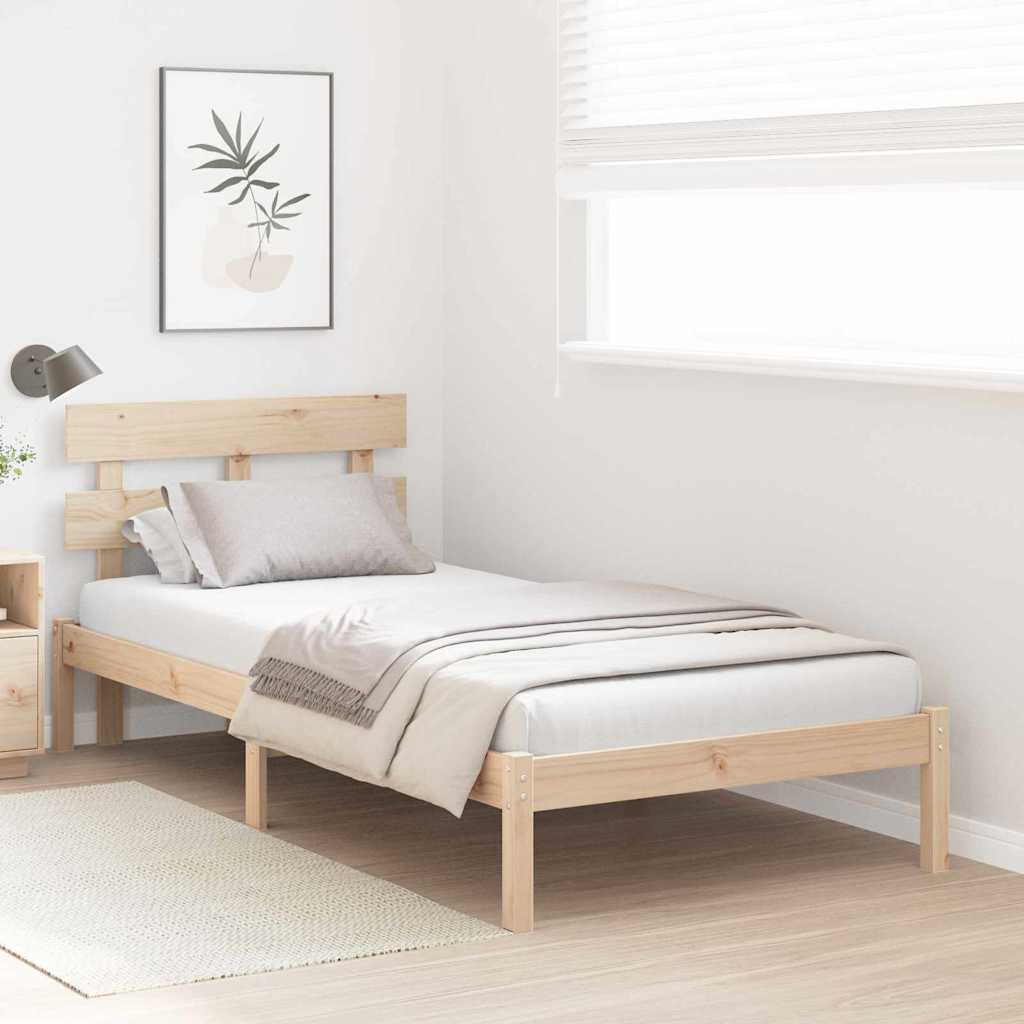 Bed Frame with Headboard Brown 90 x 200 cm Solid Pine wood