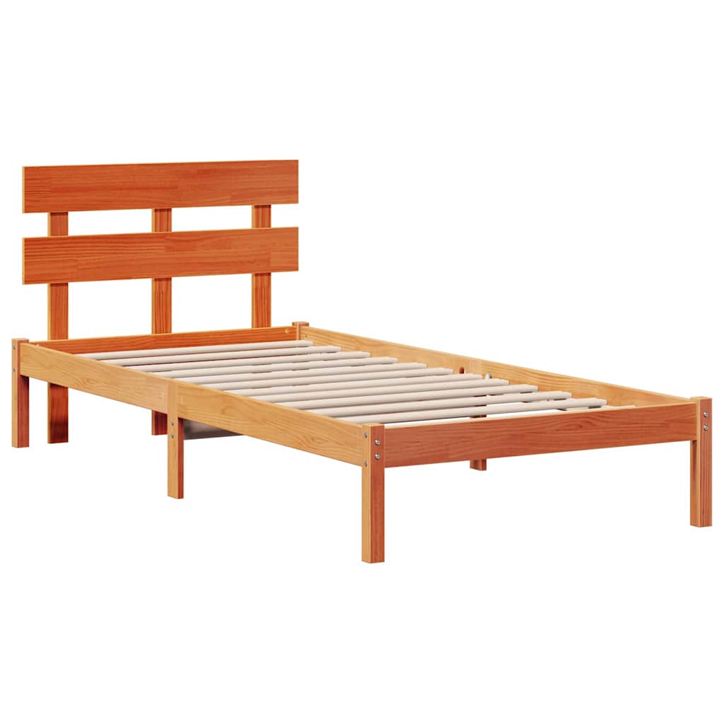 Bed Frame with Headboard Brown 90 x 200 cm Solid Pine wood