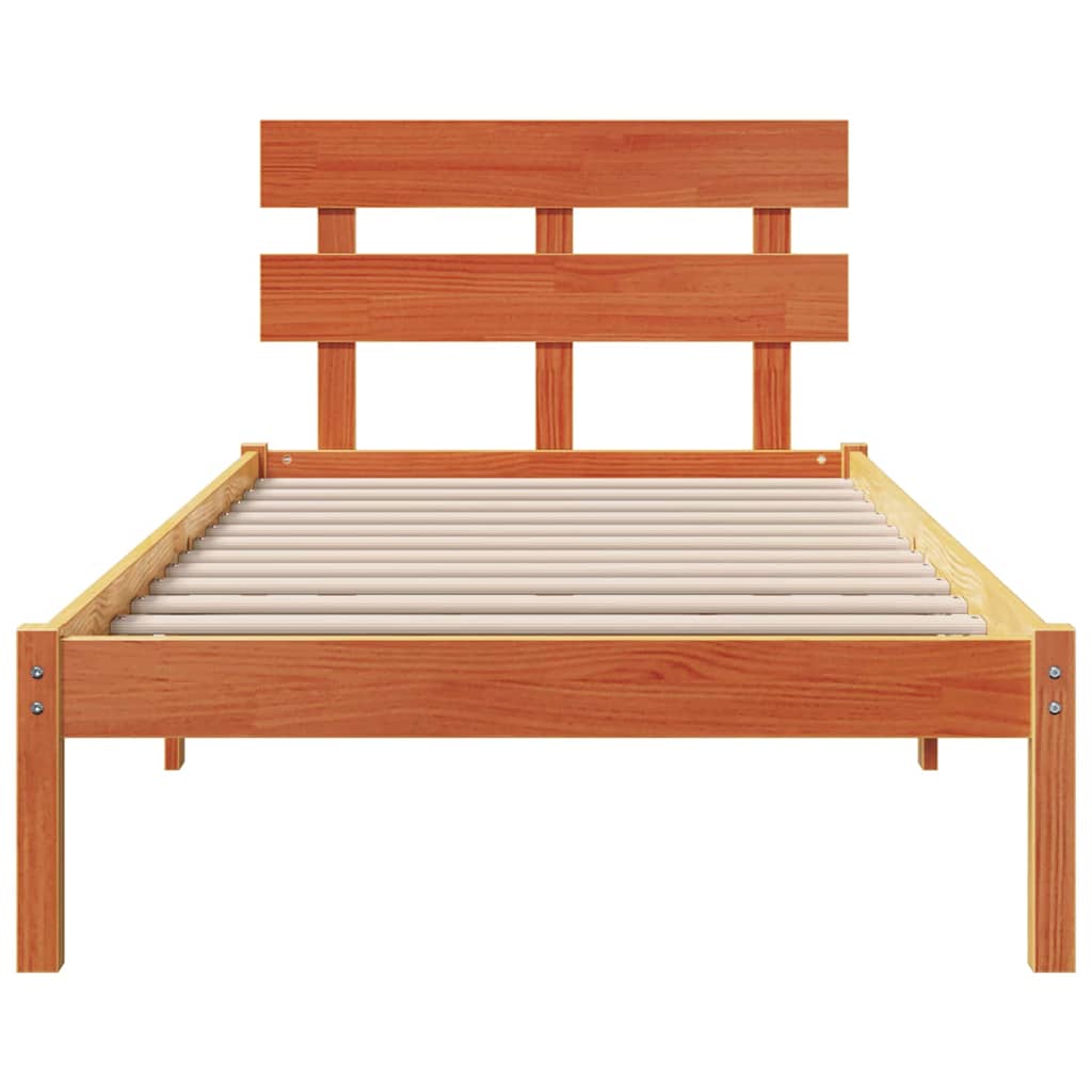 Bed Frame with Headboard Brown 90 x 200 cm Solid Pine wood