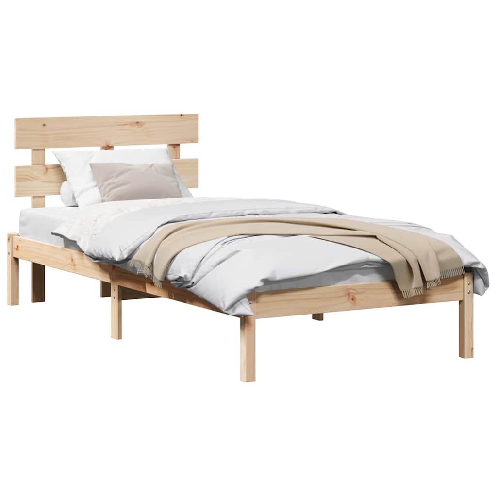 Bed Frame with Headboard Brown 90 x 190 cm Solid Pine wood