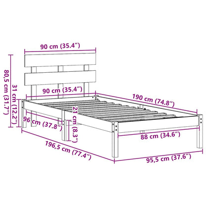 Bed Frame with Headboard White 90 x 190 cm Solid Pine wood