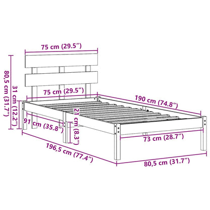 Bed Frame with Headboard Brown 75 x 190 cm Solid Pine wood