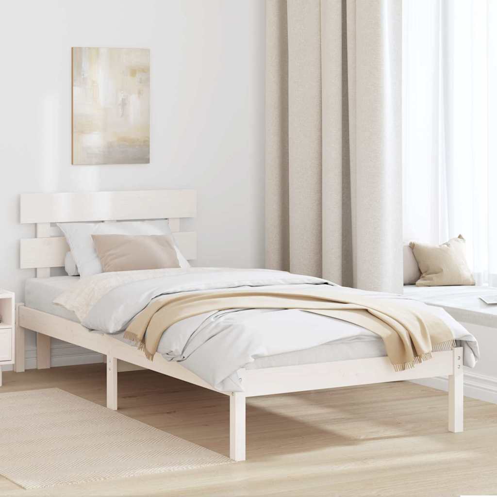 Bed Frame with Headboard White 75 x 190 cm Solid Pine wood