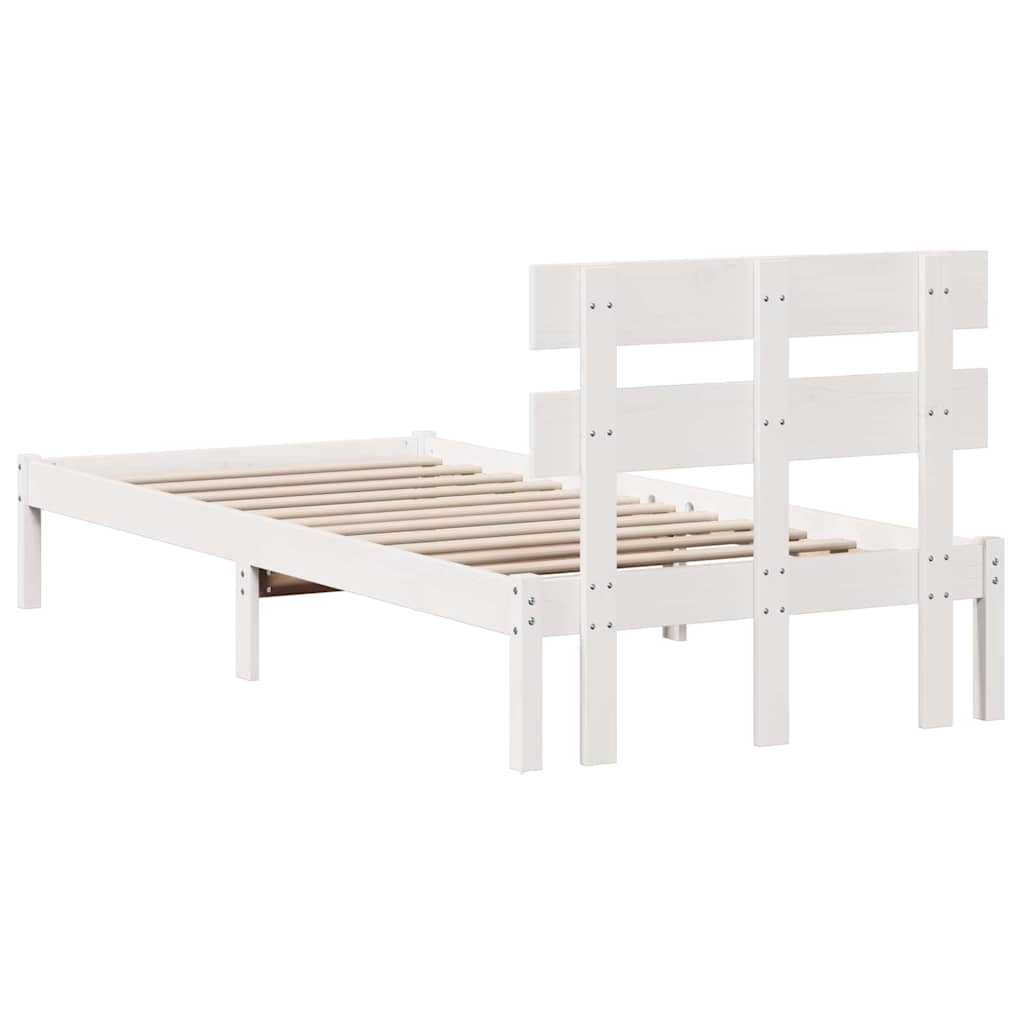 Bed Frame with Headboard White 75 x 190 cm Solid Pine wood