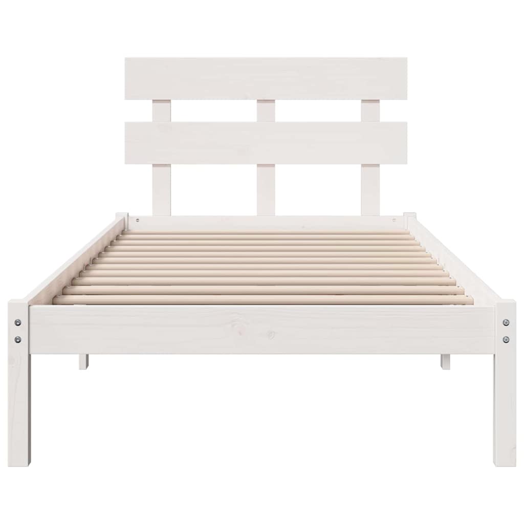 Bed Frame with Headboard White 75 x 190 cm Solid Pine wood