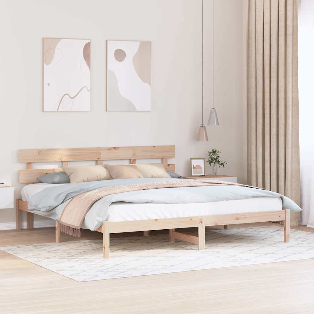 Bed Frame with Headboard Brown 200 x 200 cm Solid Pine wood