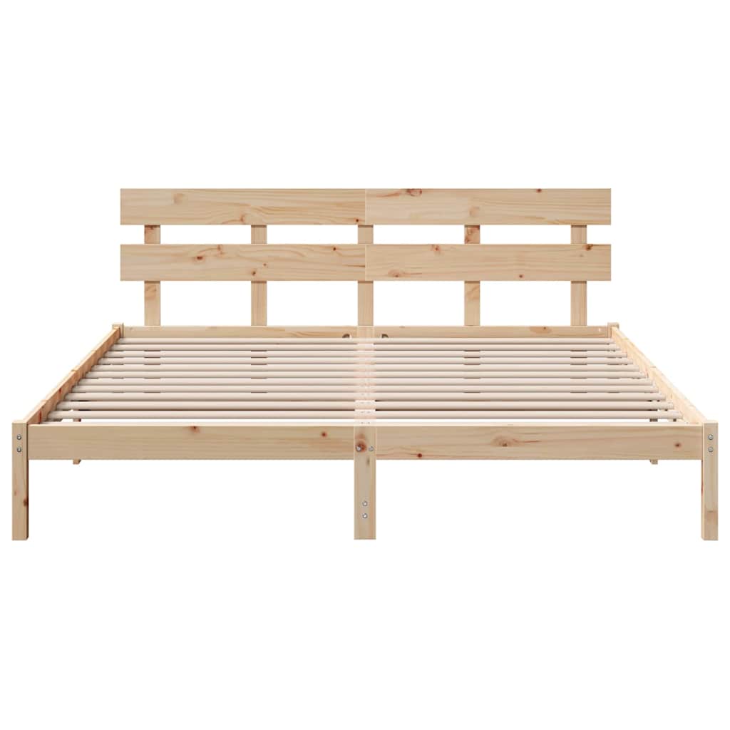 Bed Frame with Headboard Brown 200 x 200 cm Solid Pine wood