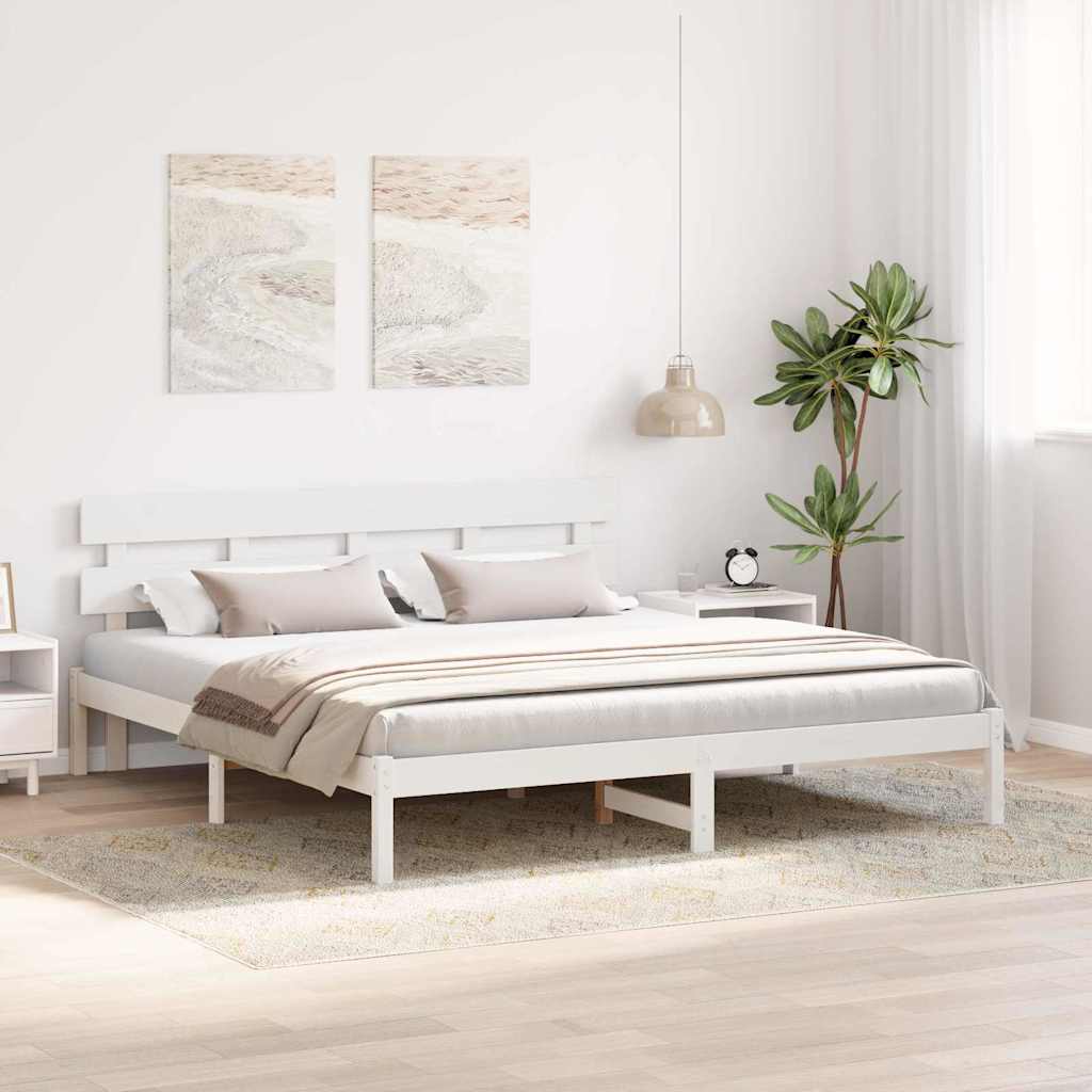 Bed Frame with Headboard White 200 x 200 cm Solid Pine wood