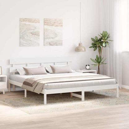 Bed Frame with Headboard White 200 x 200 cm Solid Pine wood