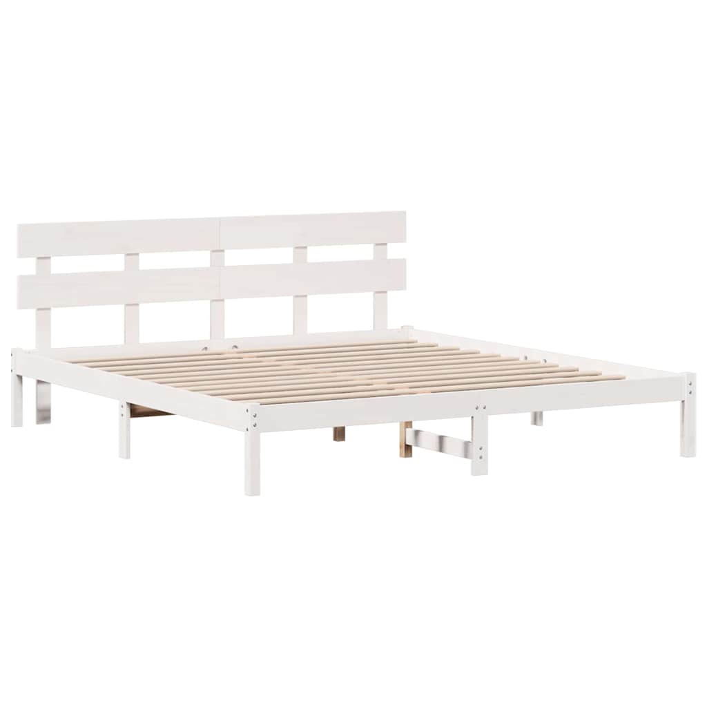 Bed Frame with Headboard White 200 x 200 cm Solid Pine wood