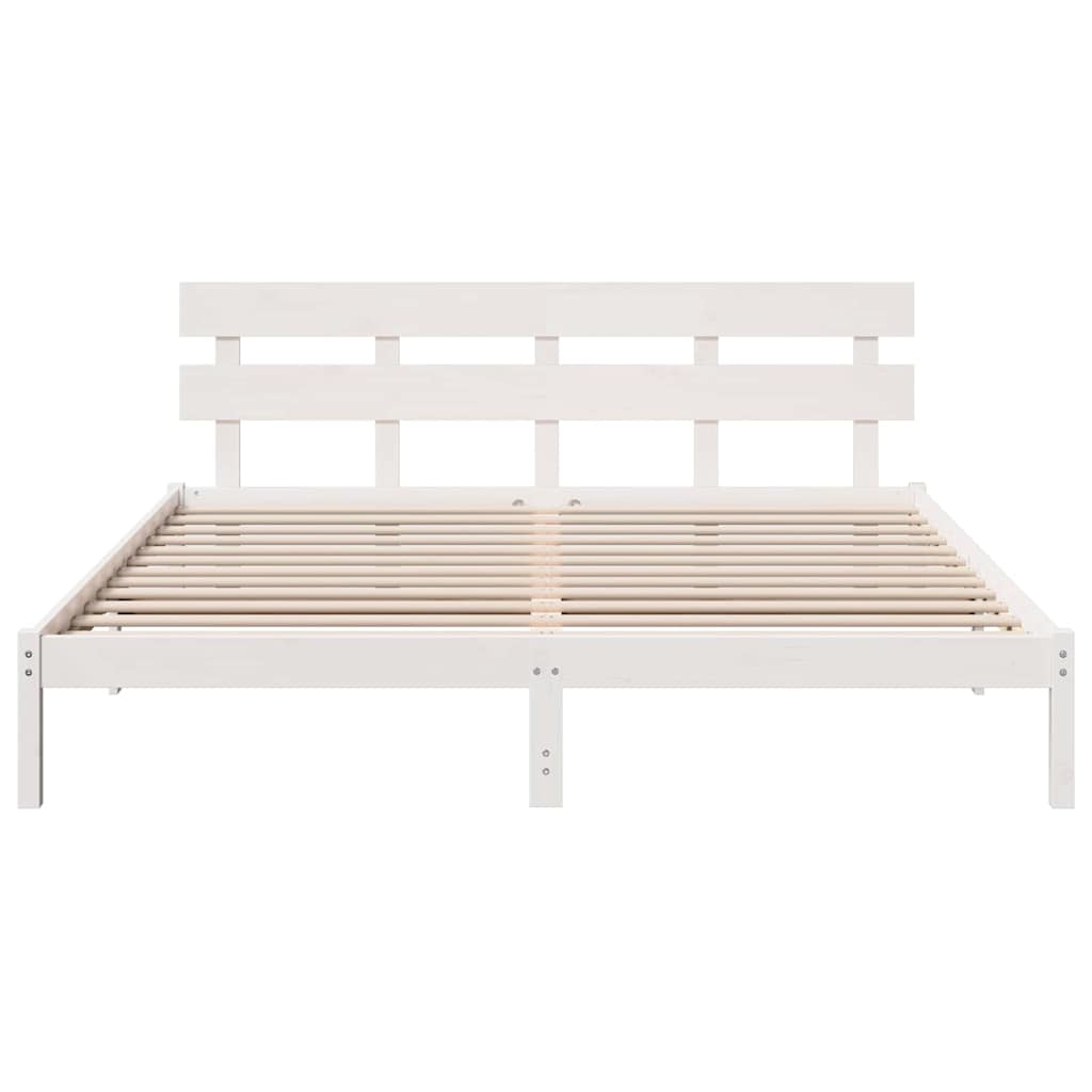 Bed Frame with Headboard White 200 x 200 cm Solid Pine wood