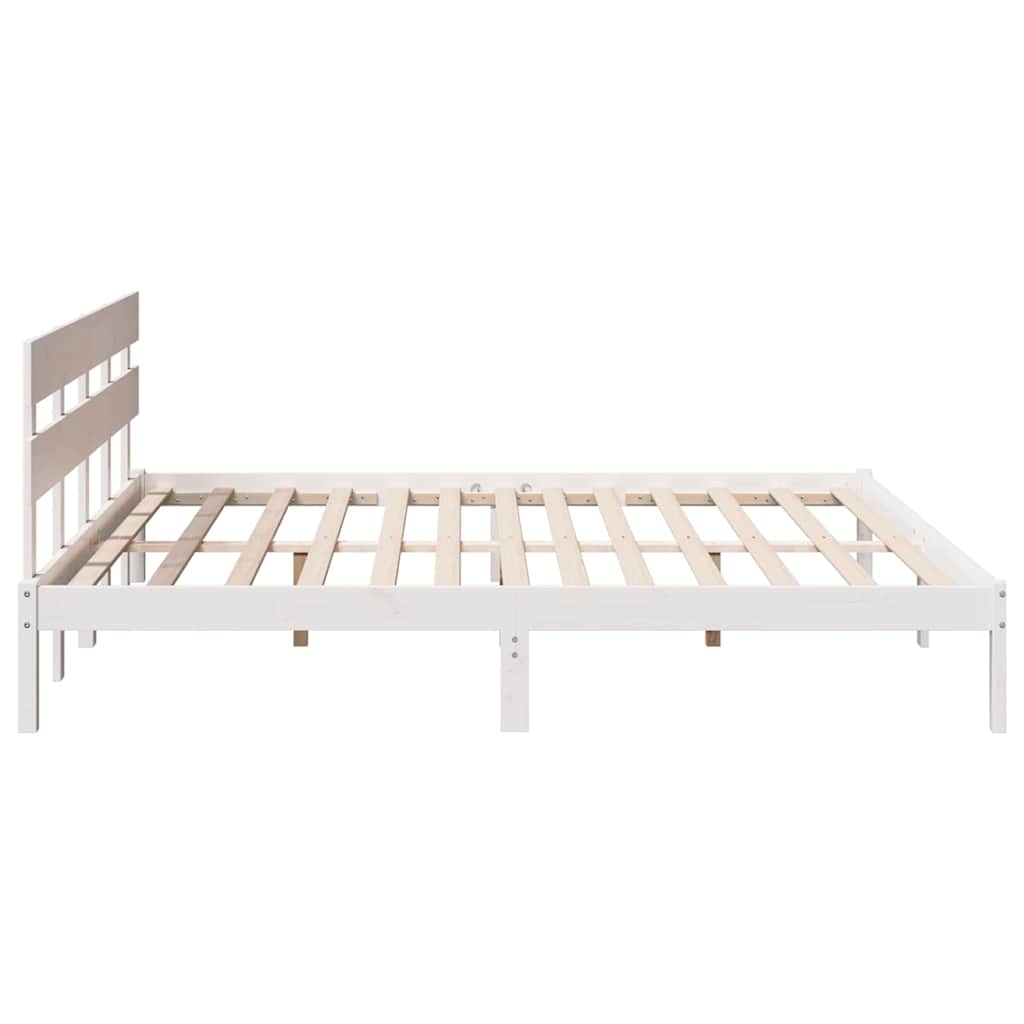 Bed Frame with Headboard White 200 x 200 cm Solid Pine wood