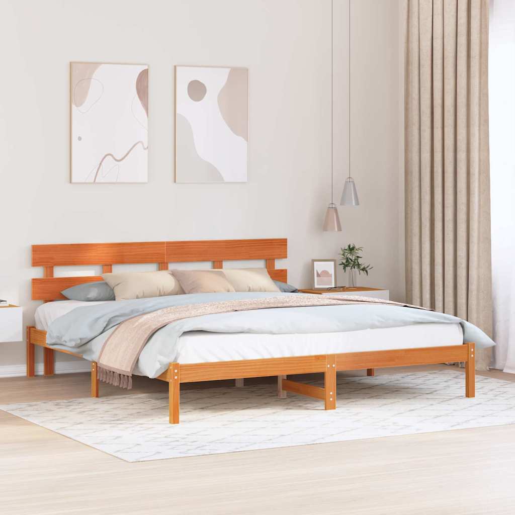 Bed Frame with Headboard Brown 200 x 200 cm Solid Pine wood