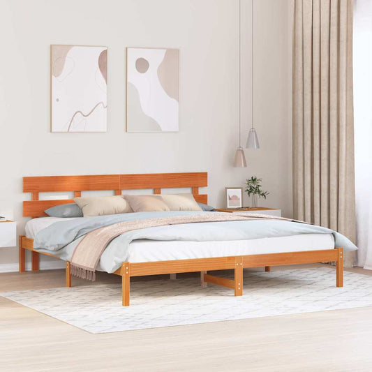 Bed Frame with Headboard Brown 200 x 200 cm Solid Pine wood