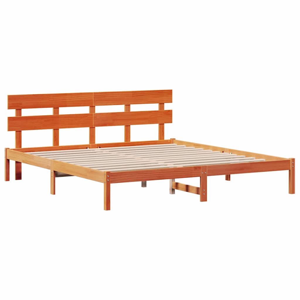 Bed Frame with Headboard Brown 200 x 200 cm Solid Pine wood