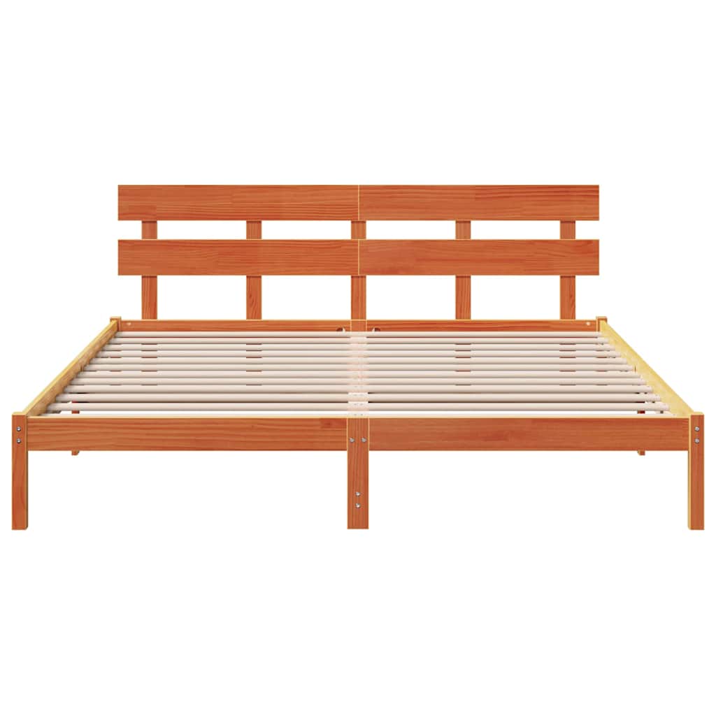 Bed Frame with Headboard Brown 200 x 200 cm Solid Pine wood