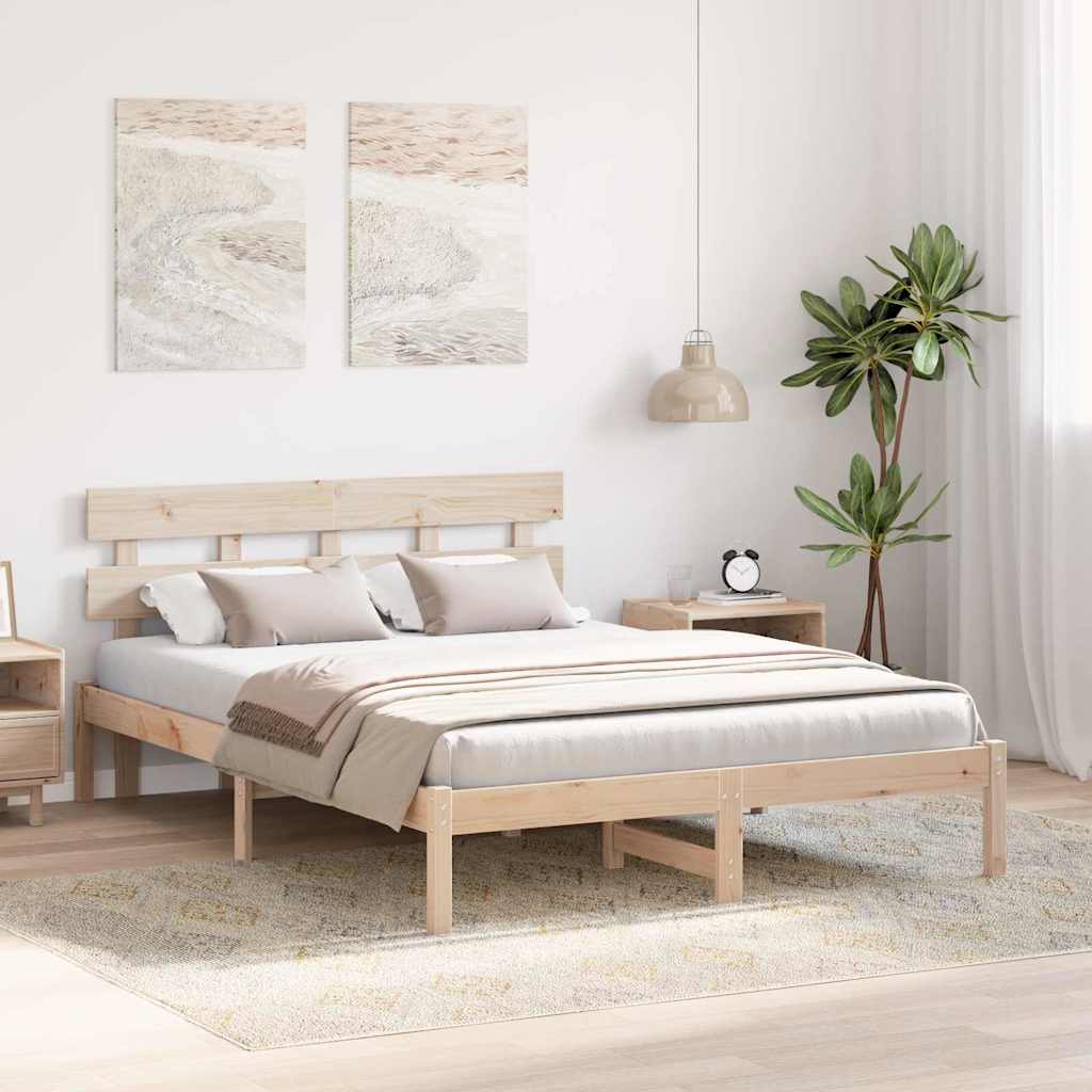 Bed Frame with Headboard Brown 160 x 200 cm Solid Pine wood