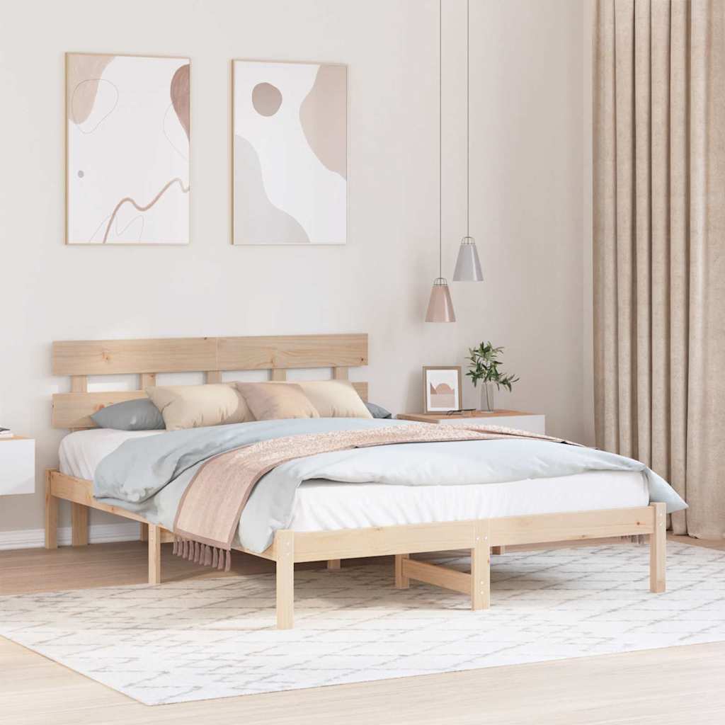 Bed Frame with Headboard Brown 150 x 200 cm Solid Pine wood