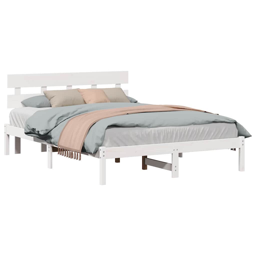 Bed Frame with Headboard White 150 x 200 cm Solid Pine wood