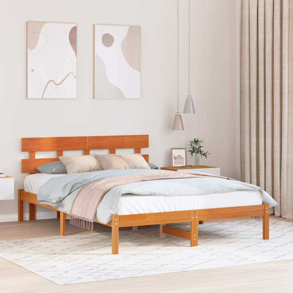 Bed Frame with Headboard Brown 150 x 200 cm Solid Pine wood